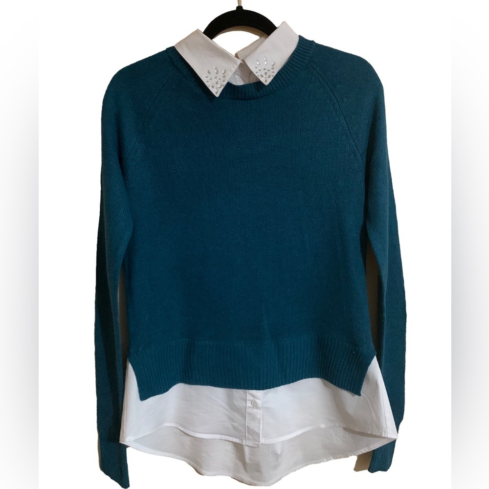 Princess Vera Wang Shirt Women’s Size M Turquoise Long Sleeve White Rhinestone